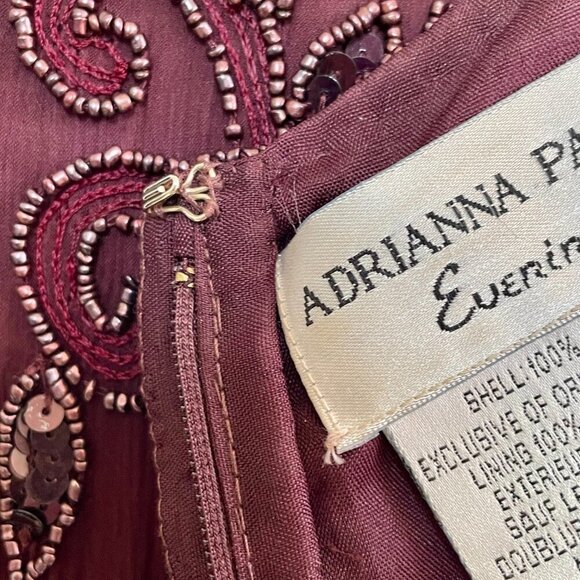 Adrianna Papell Vintage Silk Beaded Top Burgundy Red Petite 10 Short Sleeve Luxe - Picture 11 of 15